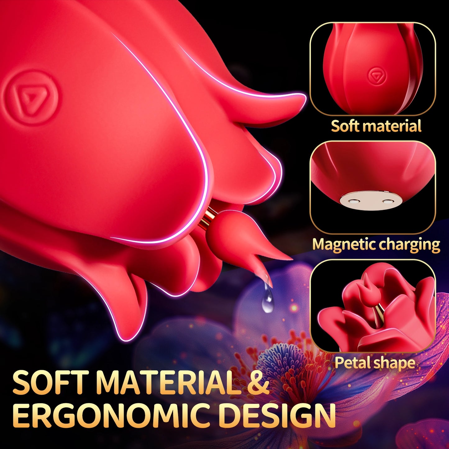 Electric Tongue-Licking & Vibrating Vibrator for Women – Maple Red, ABS & Silicone, IPX6