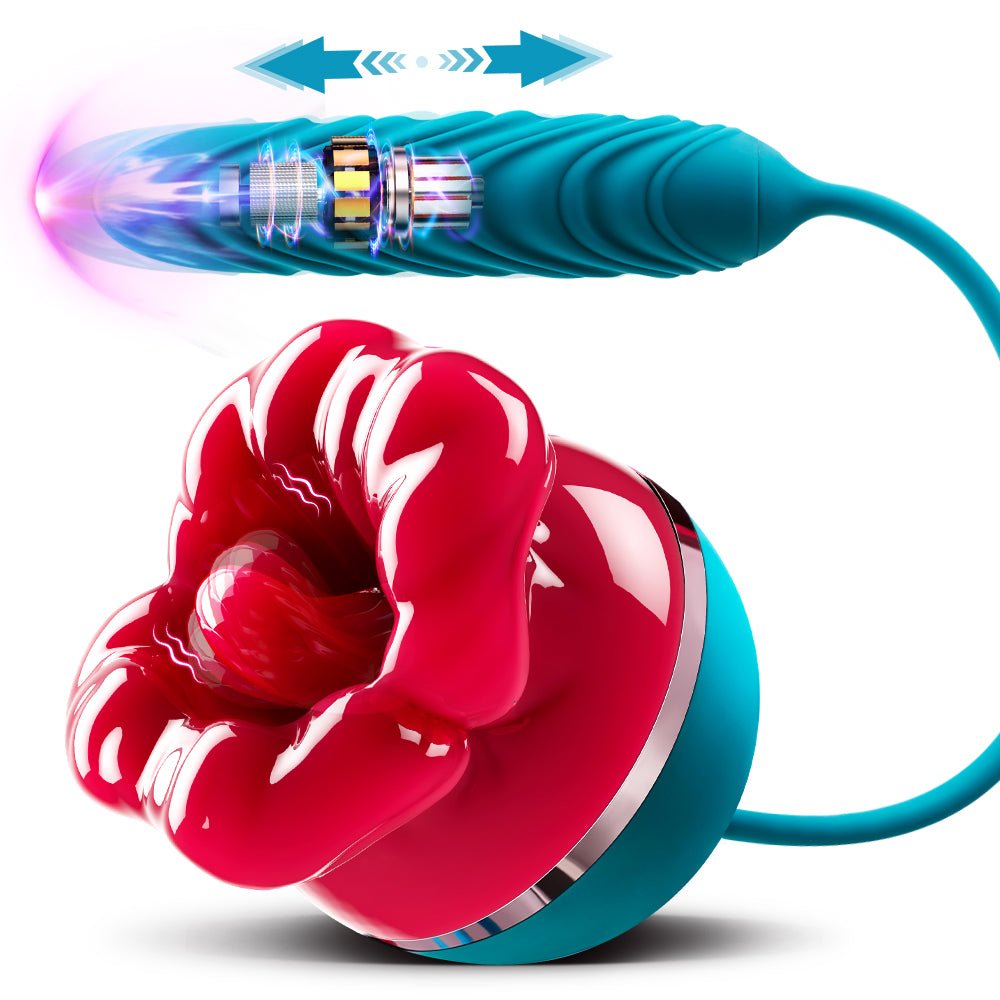 Big Mouth-Shaped Vibrator 3in with 9 Tongue Licking & 6 Thrusting G Spot Dildo For Women