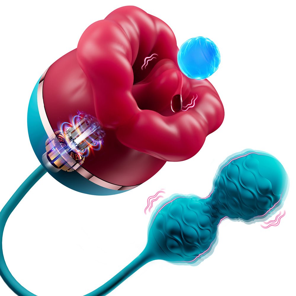 Sex Rose Big Mouth Vibrator - 9 Tongue Licking & 6 Thrusting G Spot Dildo