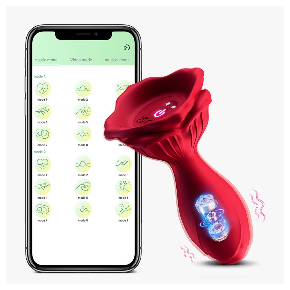 Vibrating Anal Plug Sex Toy - Butt Plug Anal Beads with 9 Vibration Modes APP Remote Control Rose Vibrator