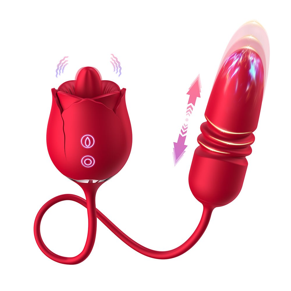 3-in-1 Rose Toy Vibrator: Clitoral Tongue Licking & Thrusting G Spot Stimulation