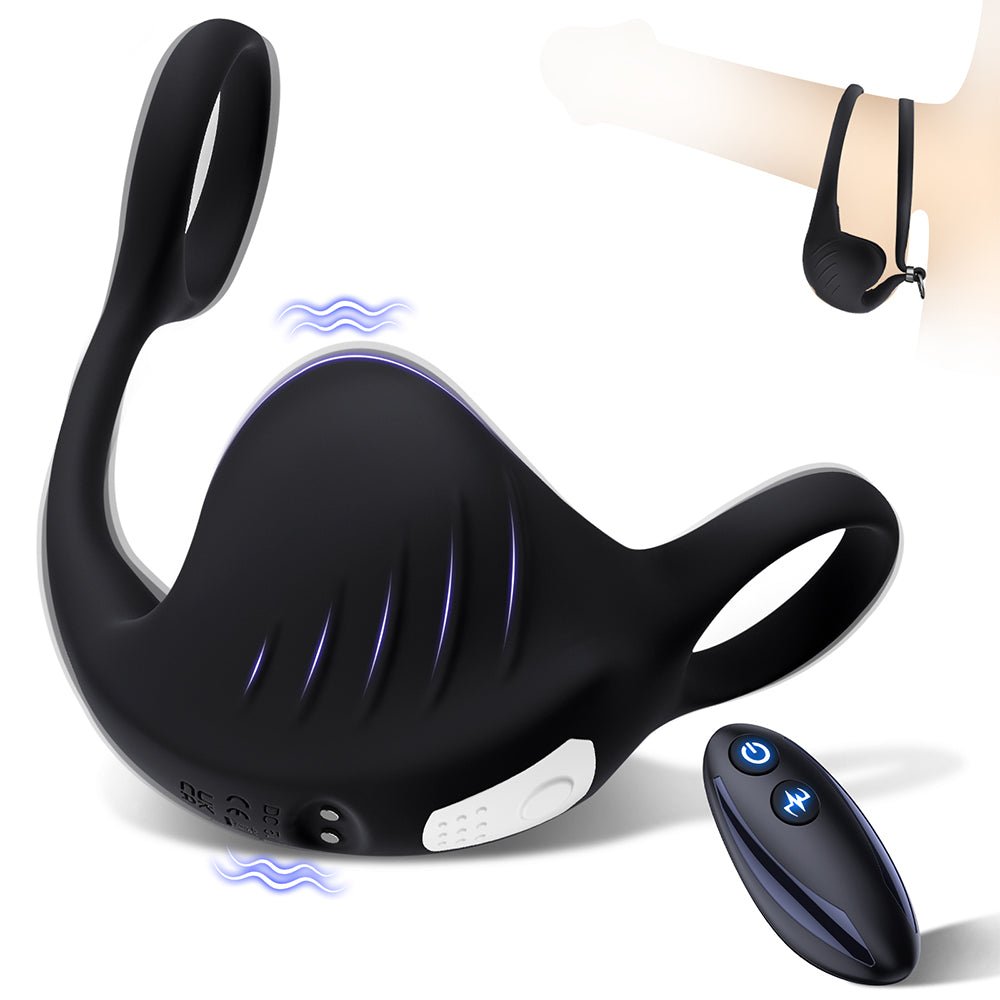 Vibrating Double Penis Cock Ring, 3 in 1 Male Vibrator Penis Ring with 10 Vibration Modes for Prostate Massager