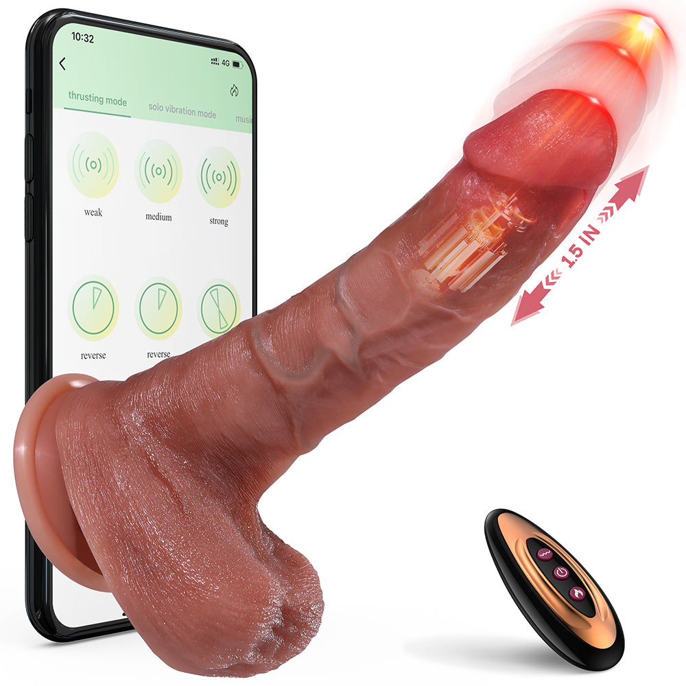 Realistic Thrusting Dildo Vibrator Sex Toy - App and Remote Control Dildos with 5 Thrusting 10 Vibrating Modes Strong Suction Cup, Silicone G Spot Anal Adult Sex Toys for Women Couple Pleasure