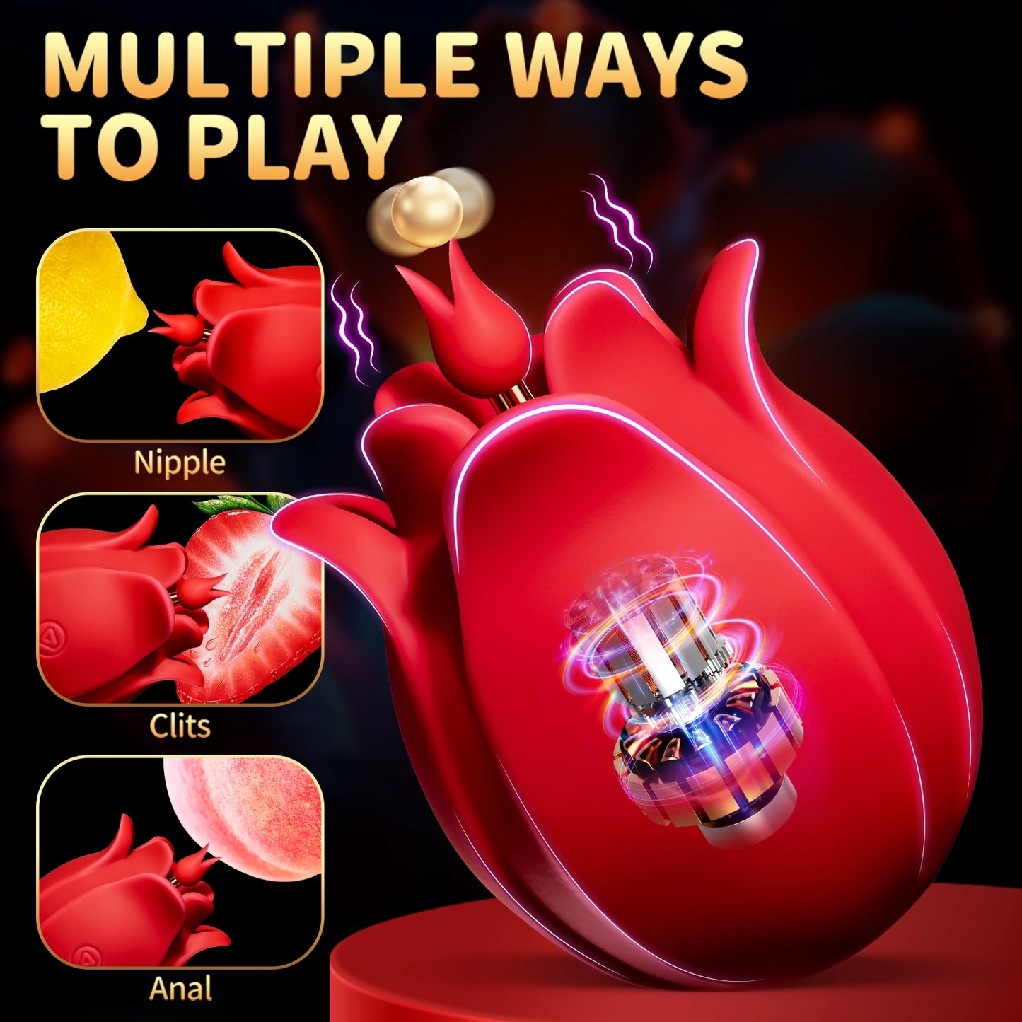 Electric Tongue-Licking & Vibrating Vibrator for Women – Maple Red, ABS & Silicone, IPX6