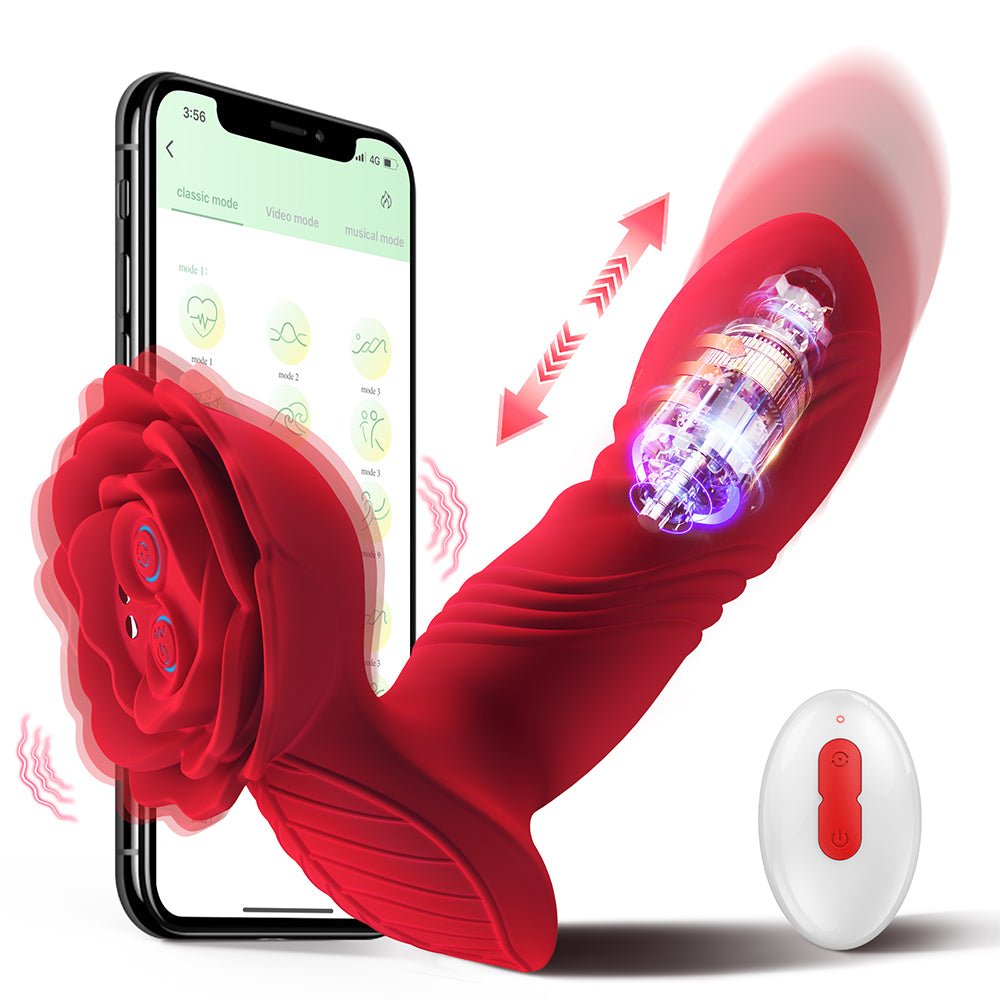 Thrusting Prostate Massager Rose Toy Vibrator - 2 in 1 Anal Plug Vibrators Sex Toys