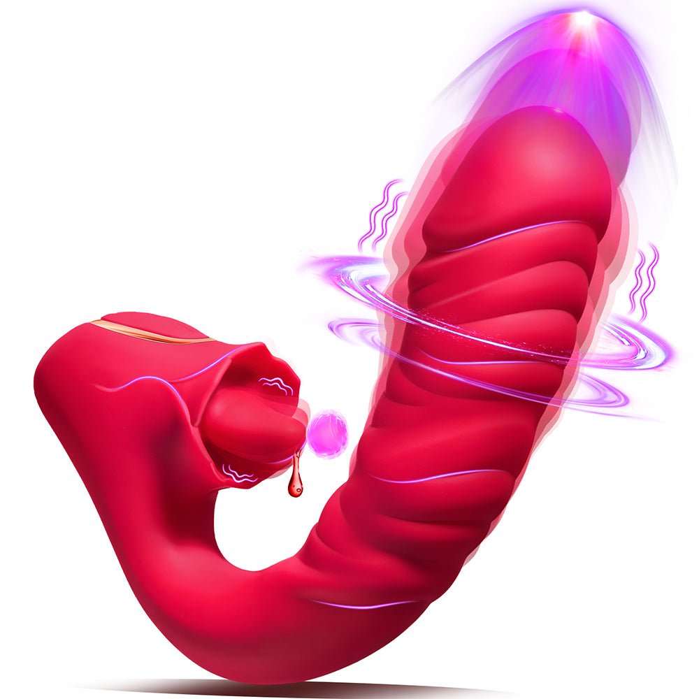 Multi-Functional Vibrator - 3 in 1 Licking, Vibrating, Thrusting Adult Toy - Clit Anal Stimulator for Women