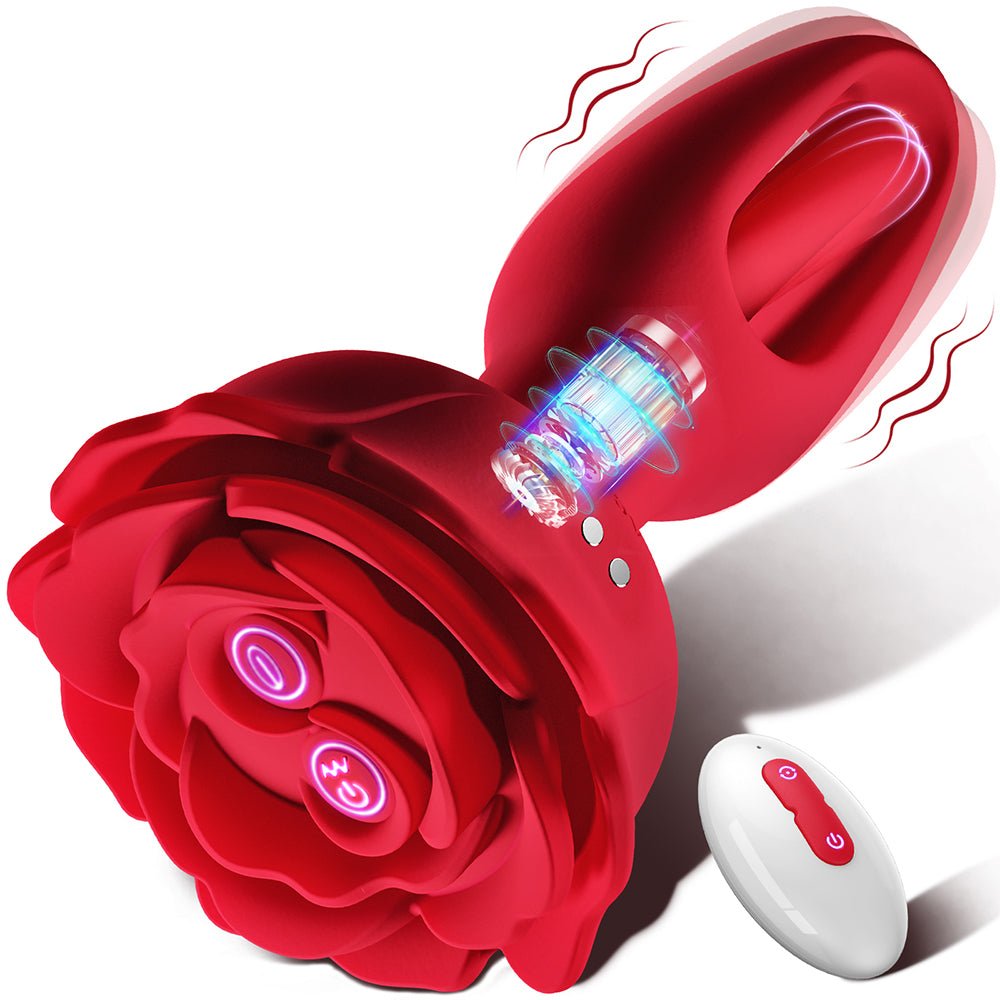Vibrating Anal Plug Sex Toys - Rose Butt Plug Anal Toys with 9 Vibration & Flapping Modes Remote Control