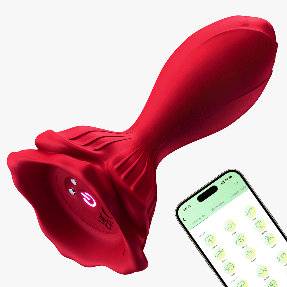 Vibrating Anal Plug Sex Toy - Butt Plug Anal Beads with 9 Vibration Modes APP Remote Control Rose Vibrator