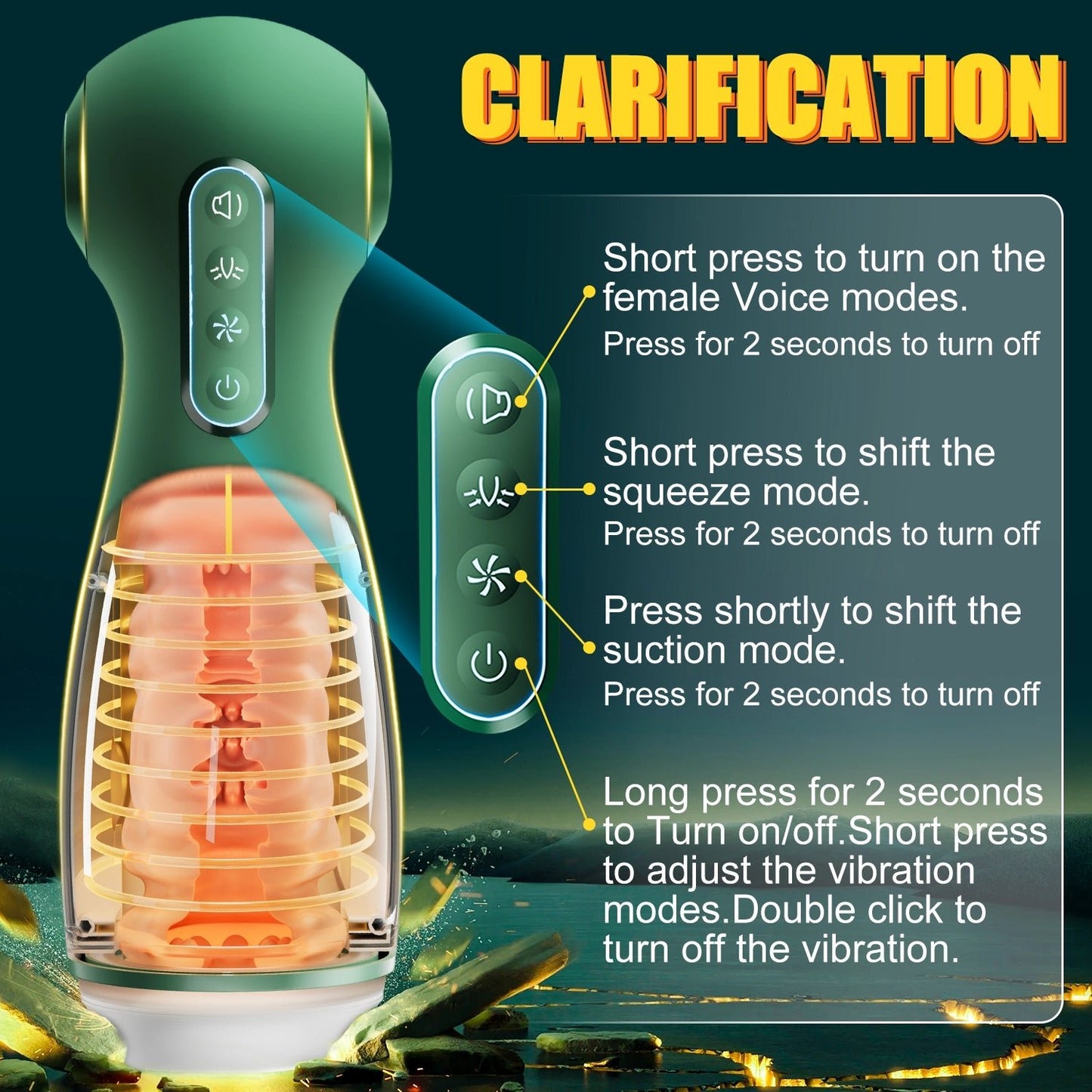 1pc Automatic Suction And Voice Output Male Masturbator Cup - Portable Vagina Blowjob Stroker With 9 Frequency Vibrations, 9 Types Of Clamping Suction, 9 Types Of Sucking, Multilingual Voice Output, Green Gradient New Silicone Penis Trainer - AAVIBE