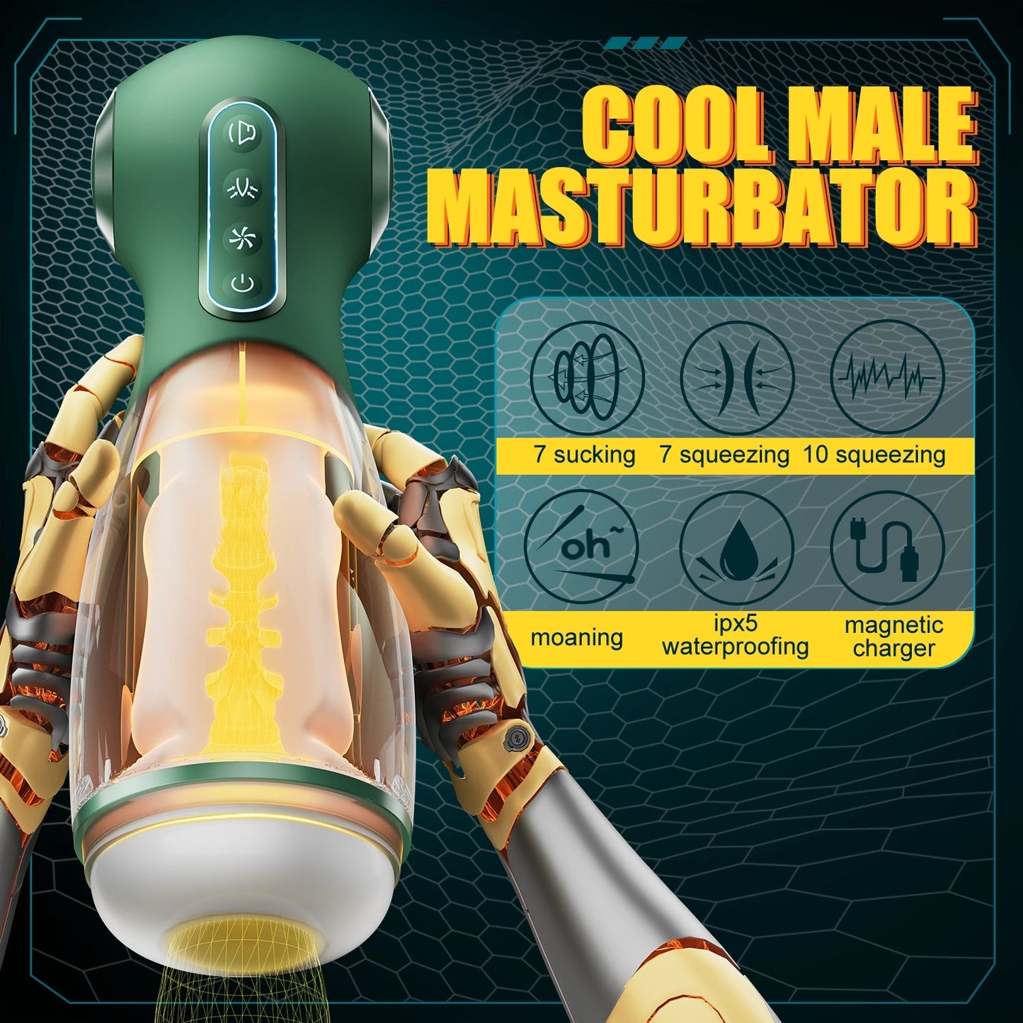 1pc Automatic Suction And Voice Output Male Masturbator Cup - Portable Vagina Blowjob Stroker With 9 Frequency Vibrations, 9 Types Of Clamping Suction, 9 Types Of Sucking, Multilingual Voice Output, Green Gradient New Silicone Penis Trainer - AAVIBE