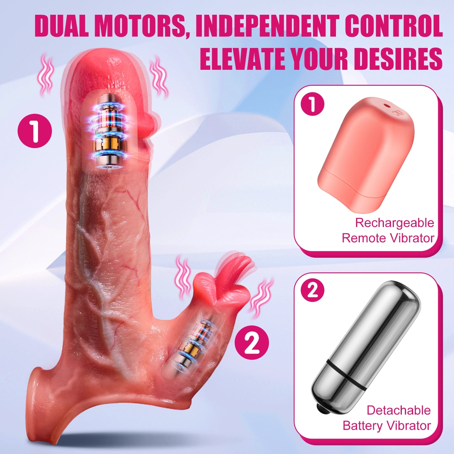 Penis Sleeve Cock Vibrator - Realistic Penis Extender & Enlarger with 8 Vibration Modes