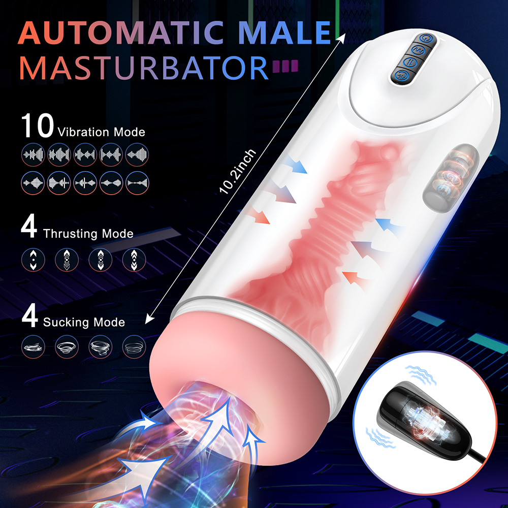 Male Masturbator Adult Sex Toys,Sex Machine with 4 Thrusting & 4 Suction & 10 Vibration Modes Pocket Pussy