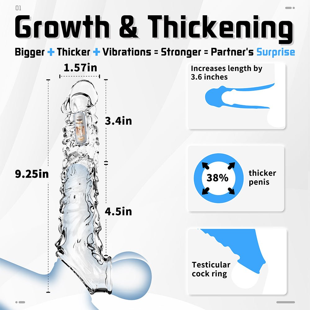 Penis Sleeve Vibrator Cock Ring-3.4 Inch Penis Extender Sleeves with Penis Ring for Cock Enlarger & Girth Male Sex Toys