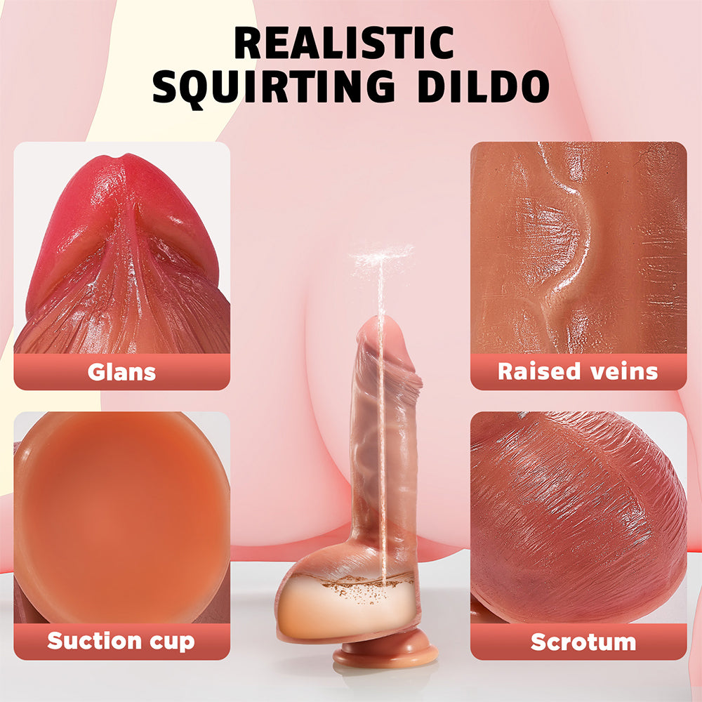 Realistic Squirting Dildo for Women 8.3'' Soft Silicone Ejaculating Dildos with Strong Suction Cup