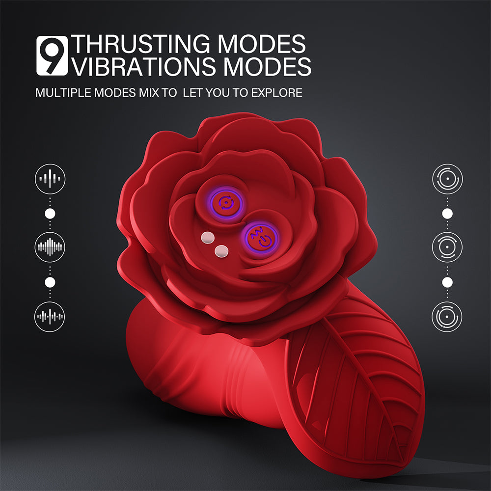 Thrusting Prostate Massager Rose Toy Vibrator - 2 in 1 Anal Plug Vibrators Sex Toys