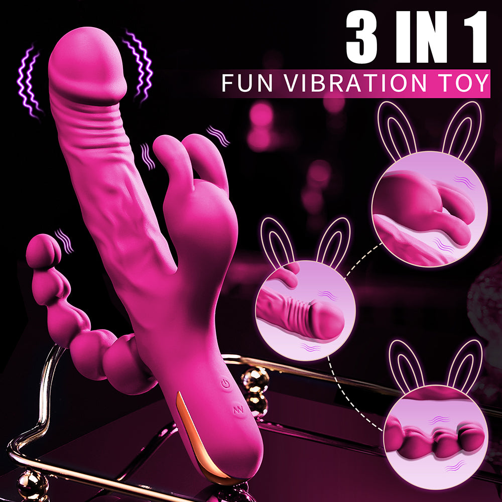 Rabbit Anal Dildo Vibrator Sex Toys -3 in 1 G-Spot Vibrators 10 Vibrating Modes