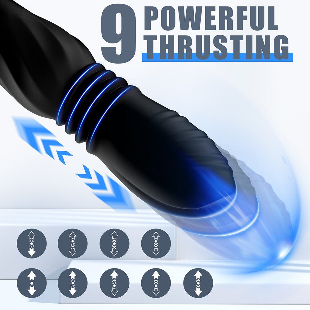 Thrusting Anal Vibrator Prostate Massager with Cock Ring - 3 in 1 Male Sex Toys with 9 Thrusting