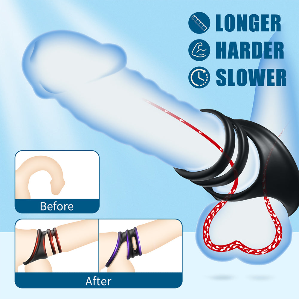 Penis Rings Male Sex Toy - Silicone Cock Rings with 2 Different Style Set for Erectile Enhancement