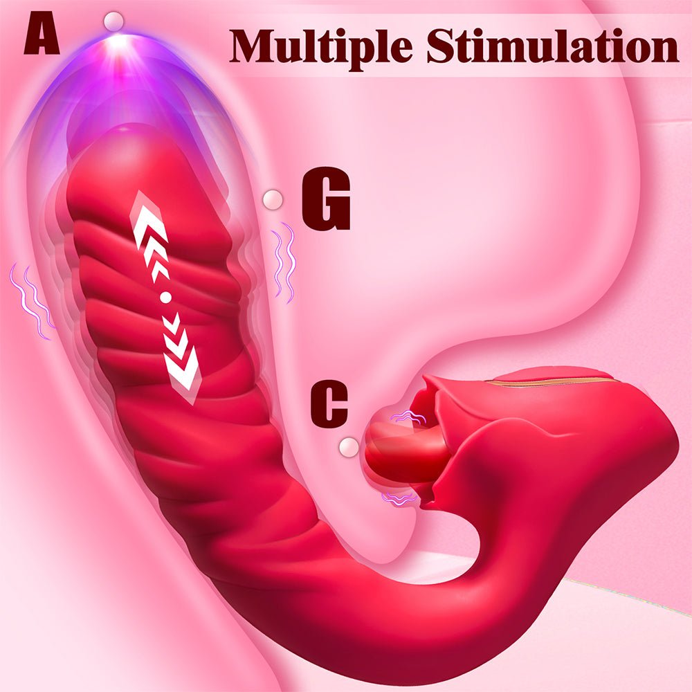 Multi-Functional Vibrator - 3 in 1 Licking, Vibrating, Thrusting Adult Toy - Clit Anal Stimulator for Women
