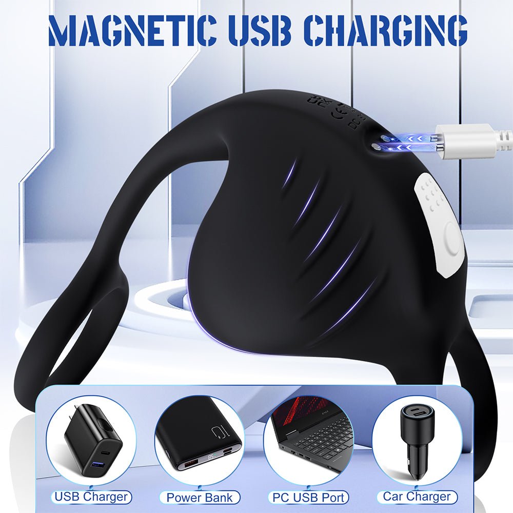 Vibrating Double Penis Cock Ring, 3 in 1 Male Vibrator Penis Ring with 10 Vibration Modes for Prostate Massager