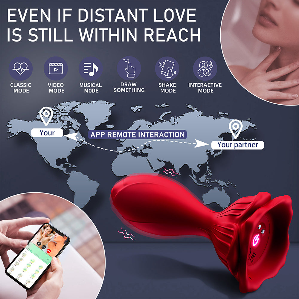 Vibrating Anal Plug Sex Toy - Butt Plug Anal Beads with 9 Vibration Modes APP Remote Control Rose Vibrator