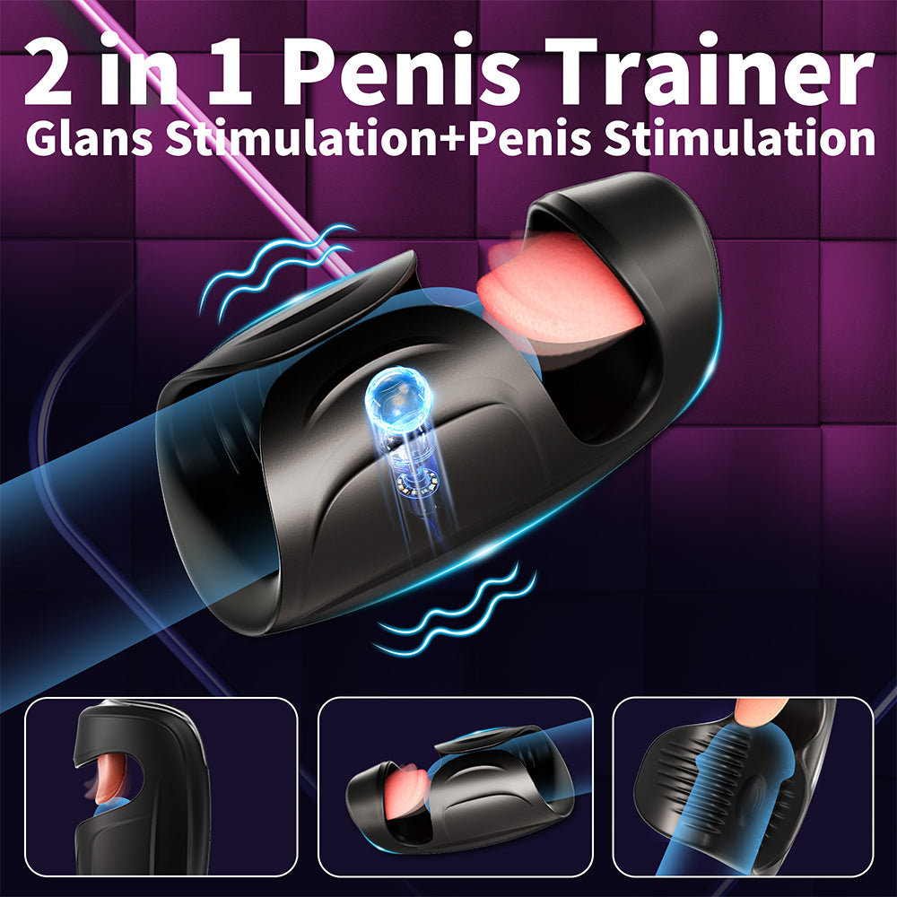 Male Masturbator Penis Training Vibrator - AAV 2 in 1 Stroker Glans Trainer Stimulator Adult Toys with 10 Tongue Licking