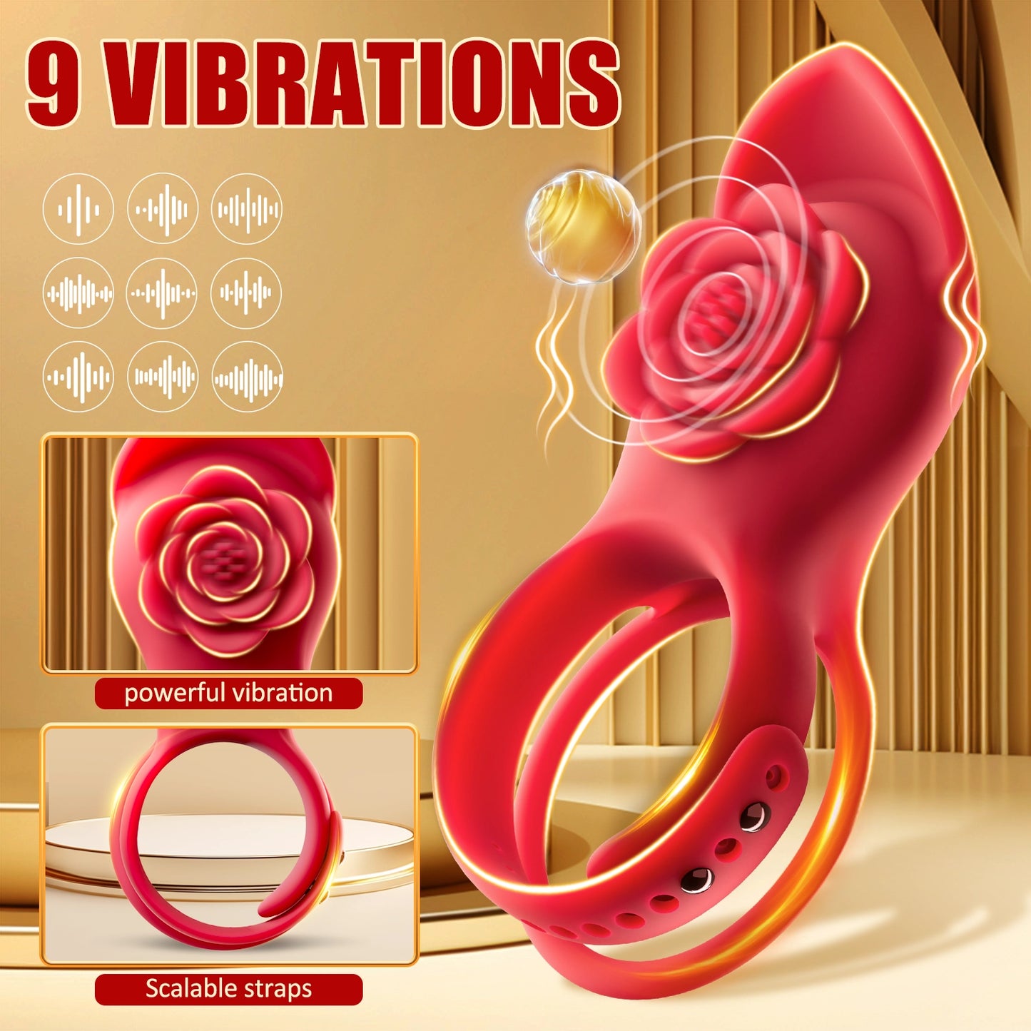 Rose Red Vibration Cock Ring | 9 Vibrations & Remote Control