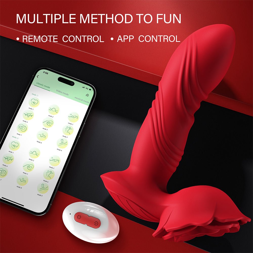 Thrusting Prostate Massager Rose Toy Vibrator - 2 in 1 Anal Plug Vibrators Sex Toys