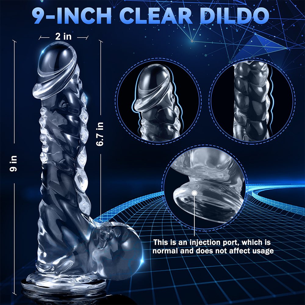 9 Inch Realistic Dildo Sex Toys - Clear Dildos Adult Toy with Suction Cup Hands Free for G Spot Anal Stimulation