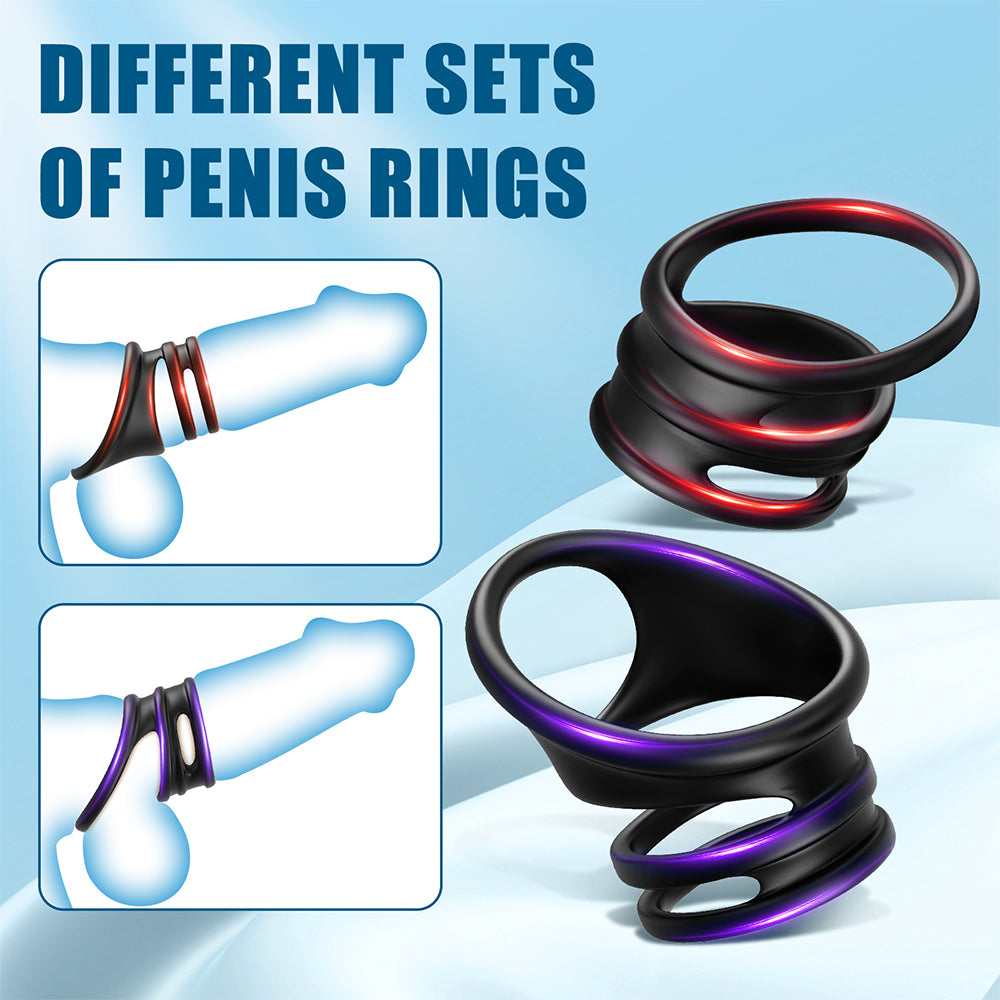 Penis Rings Male Sex Toy - Silicone Cock Rings with 2 Different Style Set for Erectile Enhancement