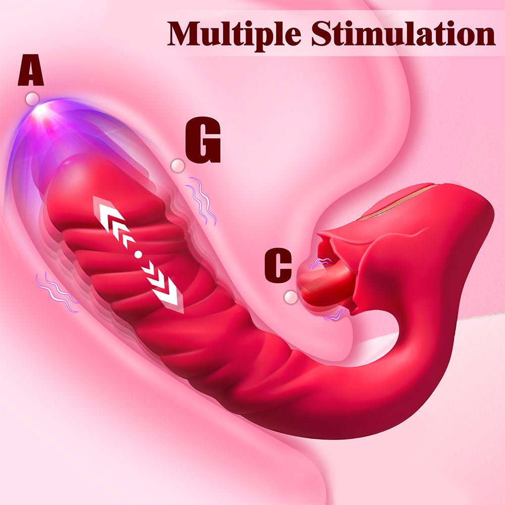 Multi-Functional Vibrator - 3 in 1 Licking, Vibrating, Thrusting Adult Toy - Clit Anal Stimulator for Women