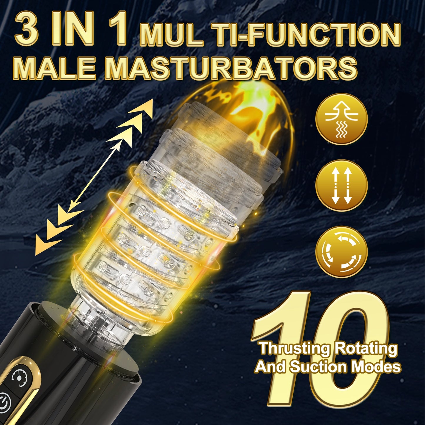 Realistic Male Masturbation Mug - 10-Frequency Telescopic, Spin & Sucking Functions