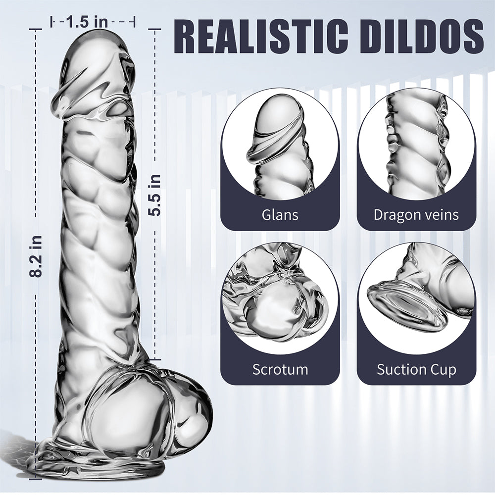 8.2 Inch Clear Dildo Sex Toys - Soft Realistic Dildos with Suction Cup Monster Dildo