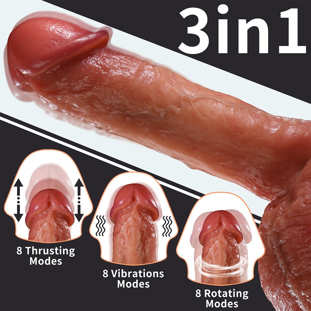Realistic Thrusting Vibrator Dildo with Heating & Strong Suction Cup - 8 Modes, Big Testicles