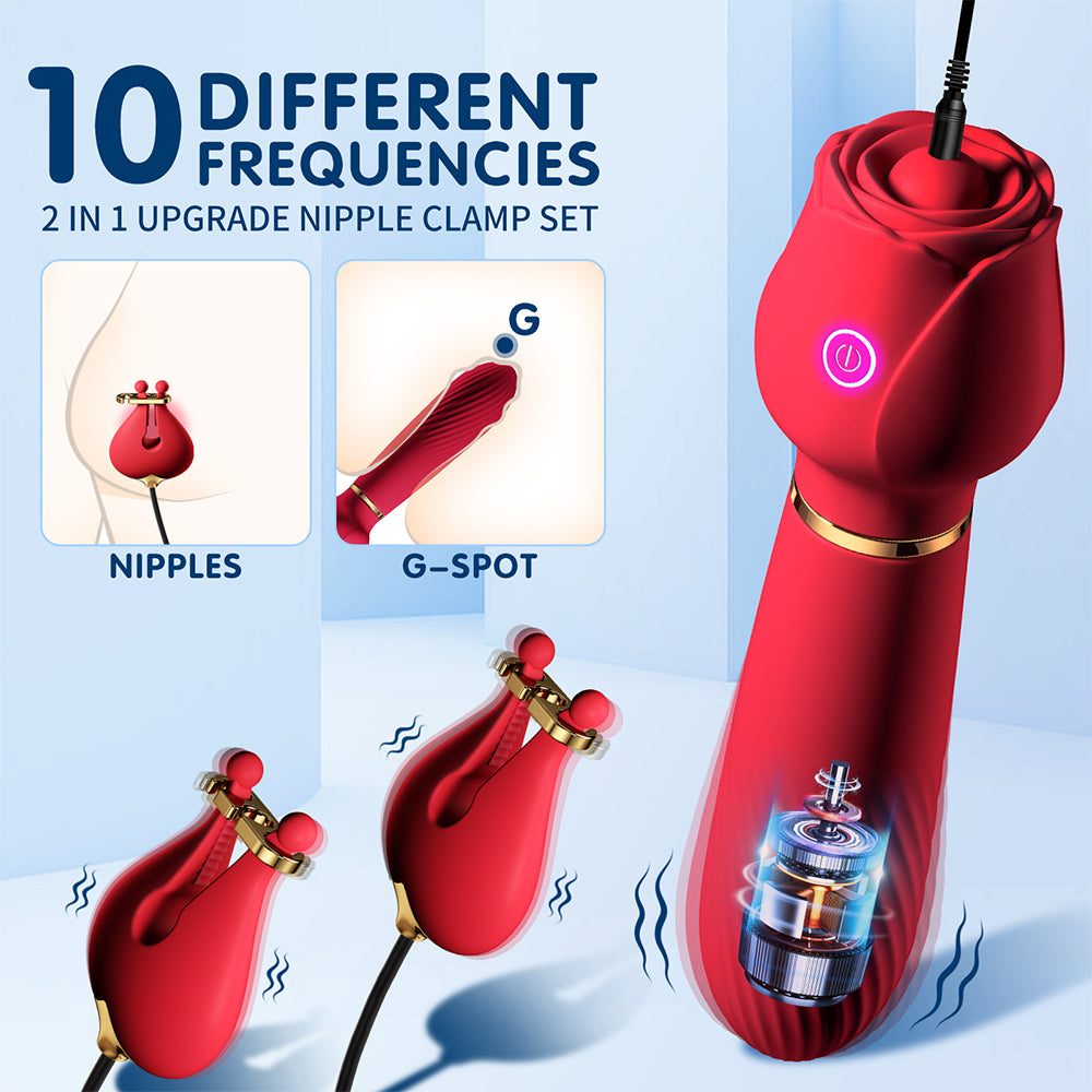 Nipple Clitoral Vibrator Sex Toys - 2 in 1 Rose Nipple Toys G Spot Wand Vibrators for Women with 10 Strong Vibration