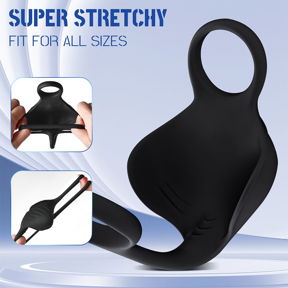 Vibrating Double Penis Cock Ring, 3 in 1 Male Vibrator Penis Ring with 10 Vibration Modes for Prostate Massager