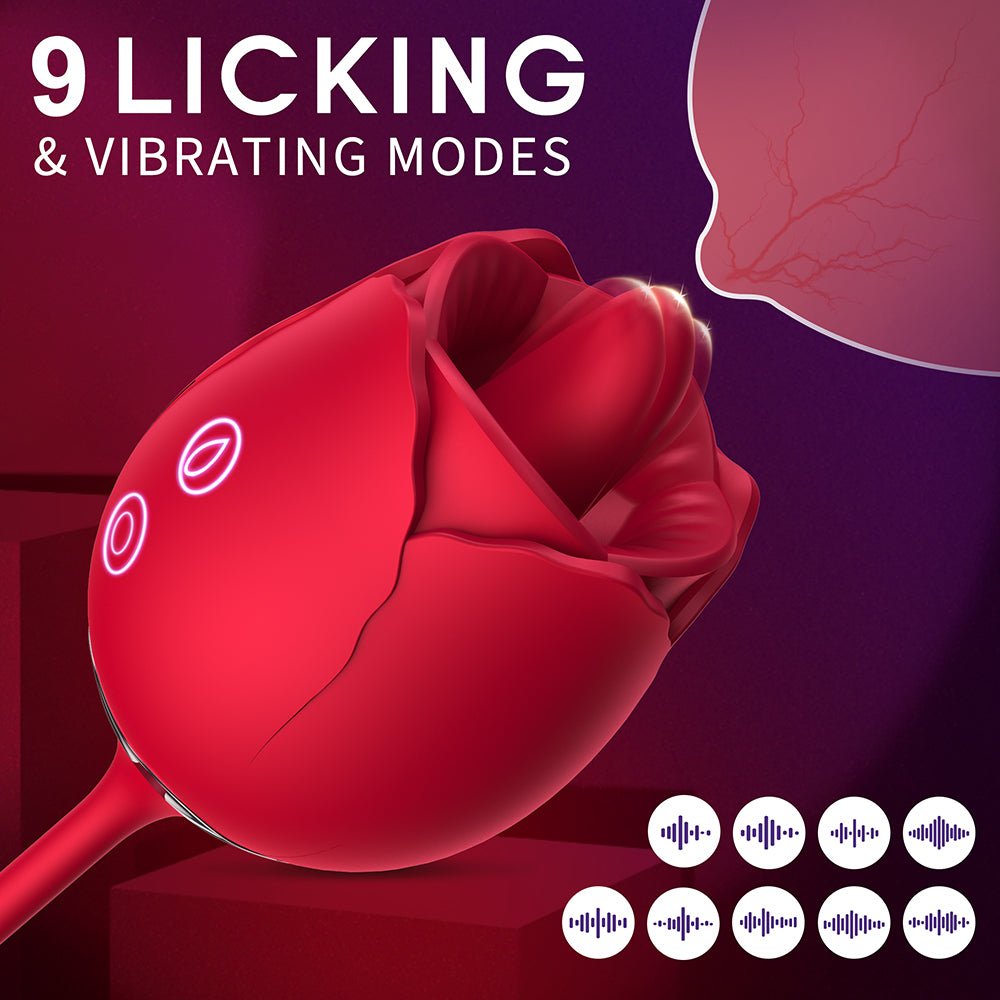 3-in-1 Rose Toy Vibrator: Clitoral Tongue Licking & Thrusting G Spot Stimulation