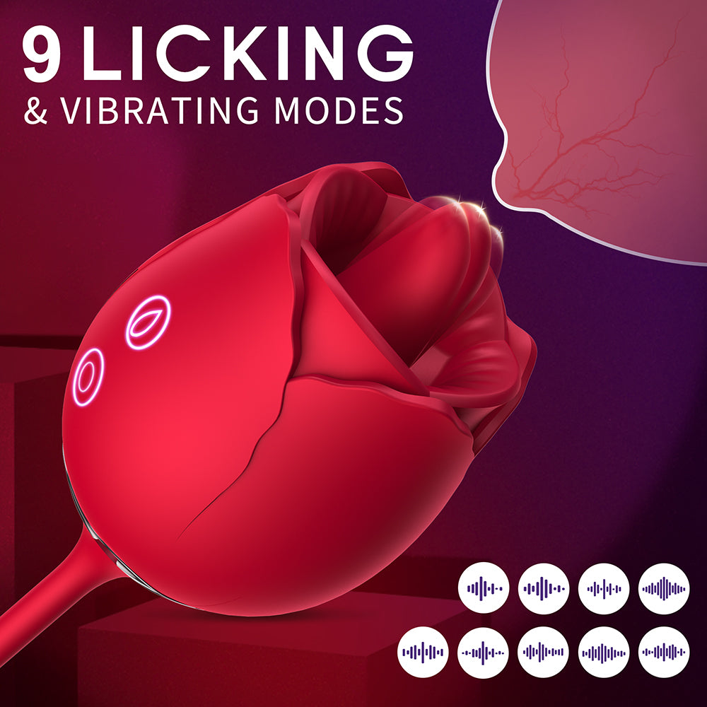 Rose Toy Vibrator for Woman - 3 in 1 Rose Sex Stimulator Clitoral Tongue Licking Thrusting G Spot Dildo Vibrator with 9 Modes, Rose Adult Sex Toys, Clit Nipple Licker for Women