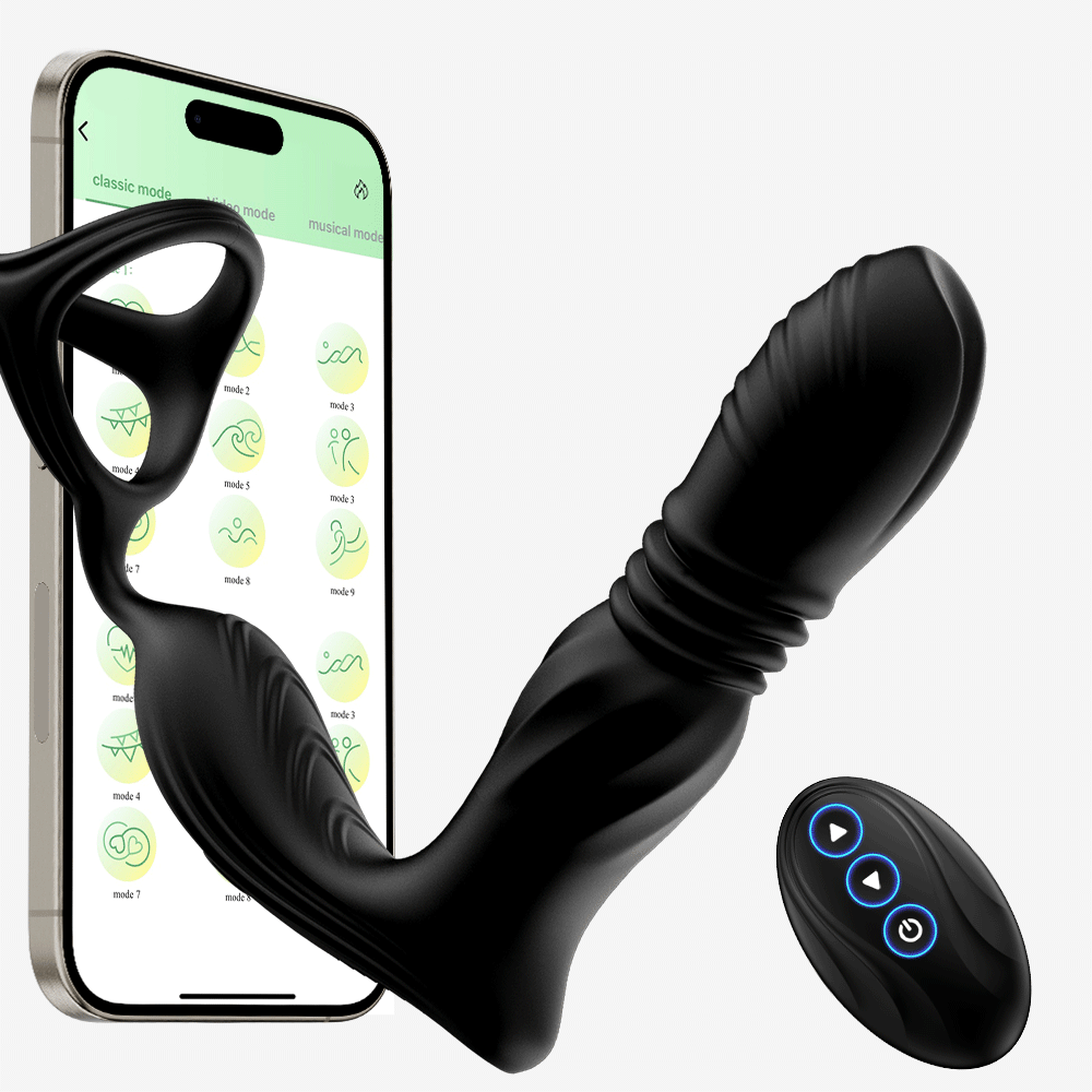 Thrusting Anal Vibrator Prostate Massager with Cock Ring - 3 in 1 Male Sex Toys with 9 Thrusting