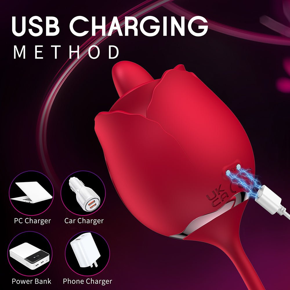 3-in-1 Rose Toy Vibrator: Clitoral Tongue Licking & Thrusting G Spot Stimulation