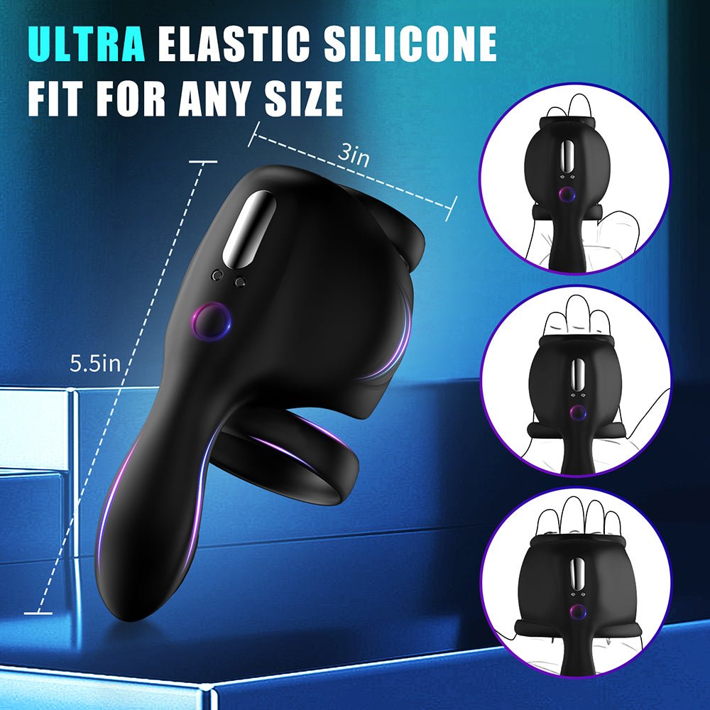 Vibrating Double Penis Cock Ring, 3 in 1 Male Vibrator Penis Ring with 10 Vibration Modes for Prostate Massager