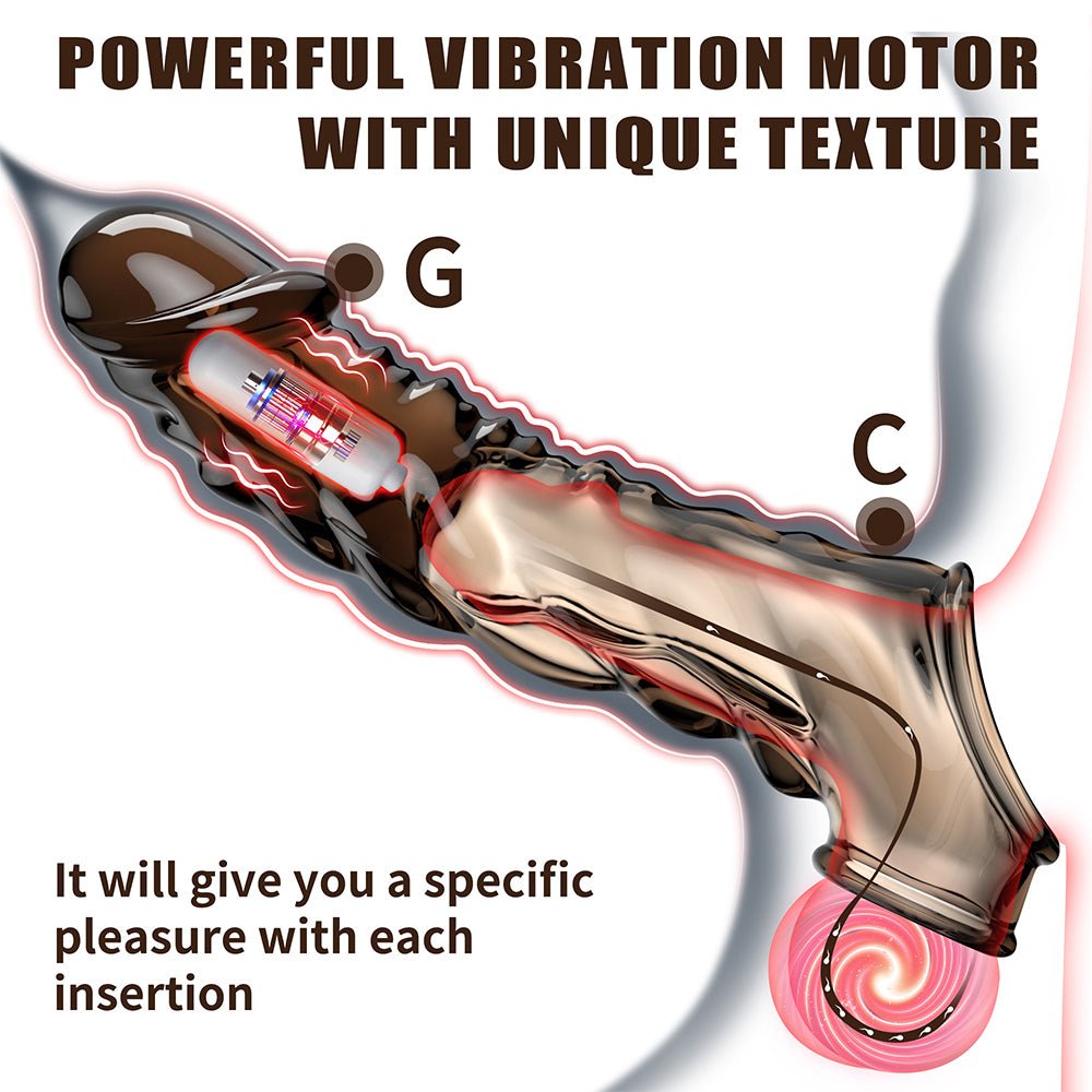 Ultra-Soft Reusable Vibrating Penis Sleeve with Cock Ring - 3.6 Inch Black Clear Penis Extender for Men and Couples