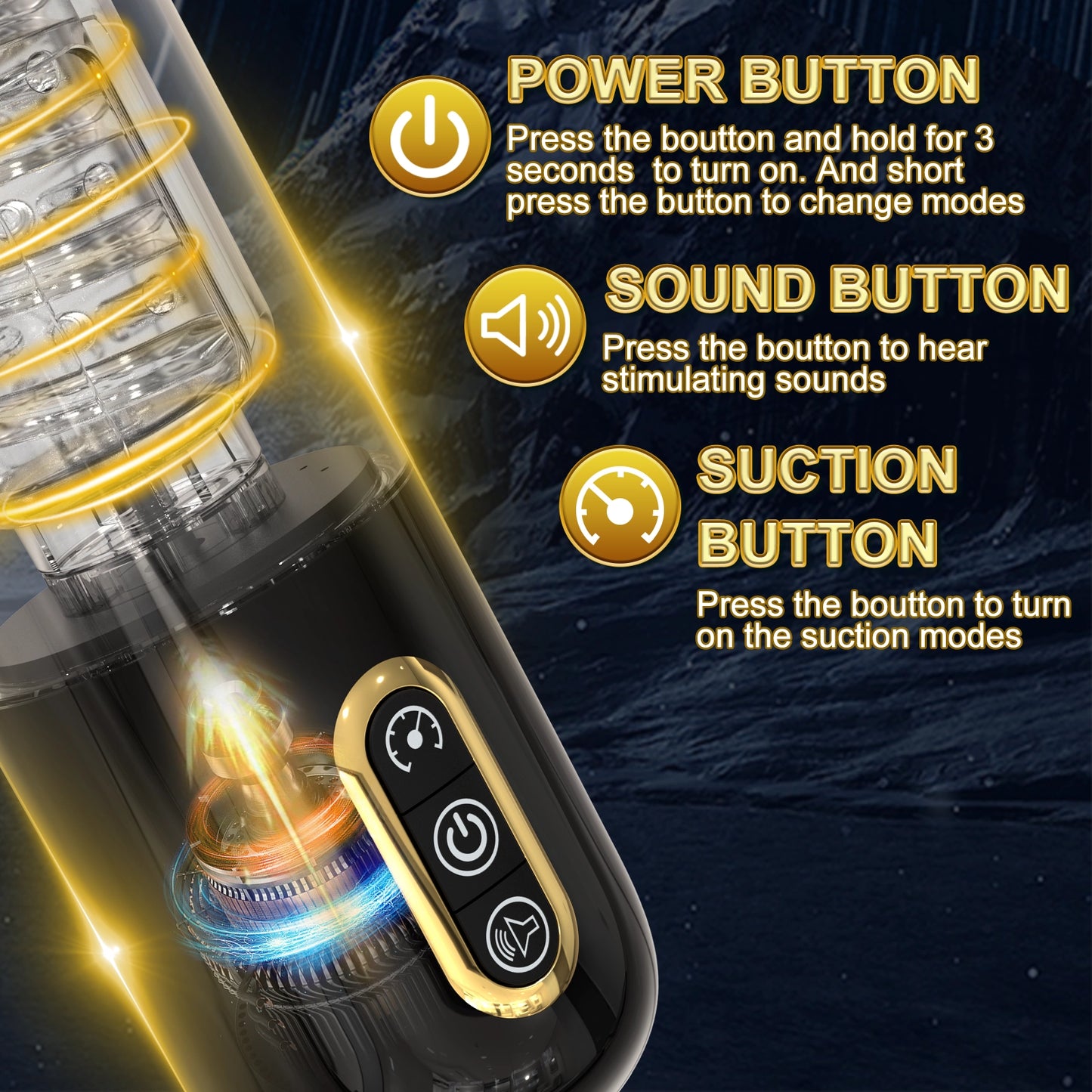 Realistic Male Masturbation Mug - 10-Frequency Telescopic, Spin & Sucking Functions