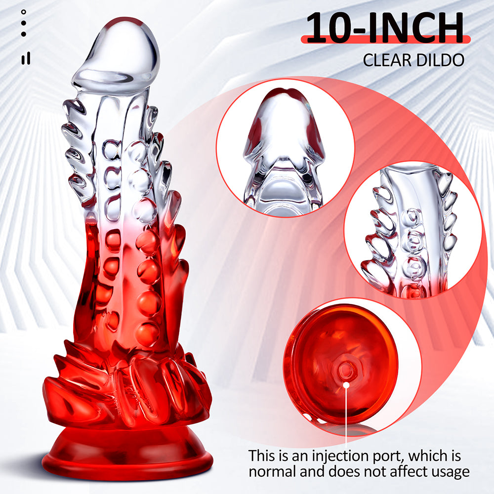 Clear Monster Dildo - 8.8 Inch Realistic G-spot Toy with Suction Cup for Hands-Free Pleasure. Ideal for Adults, Women, Men, and Couples