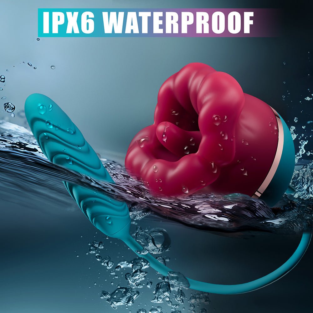 Big Mouth-Shaped Vibrator 3in with 9 Tongue Licking & 6 Thrusting G Spot Dildo For Women