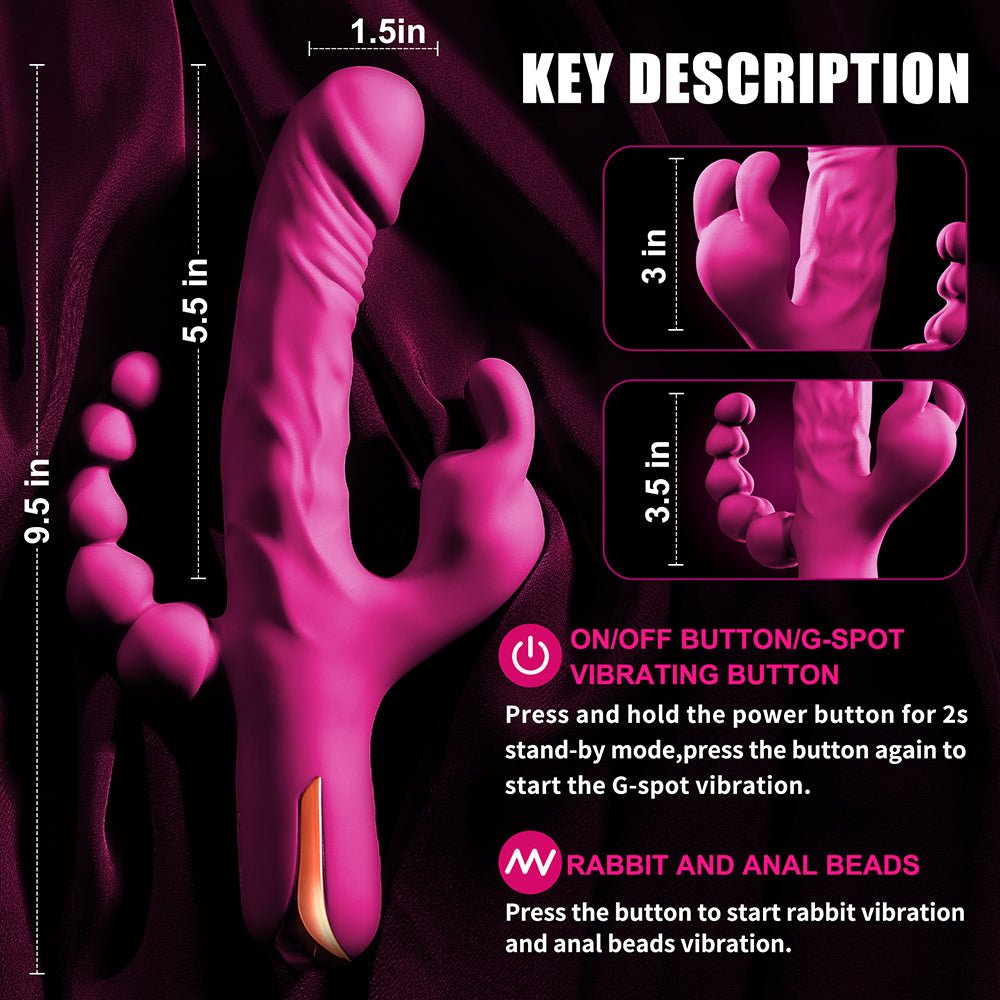 Rabbit Anal Dildo Vibrator Sex Toys -3 in 1 G-Spot Vibrators 10 Vibrating Modes