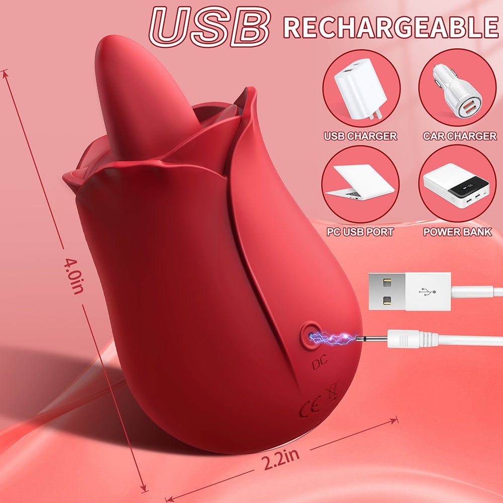 Rose Toy for Woman ,Clitoral Nipple Stimulator with 10 Vibrating Modes, Rose Adult Sex Toys for Woman Pleasure, Tongue Licking Vibrator Toy for Man and Couple