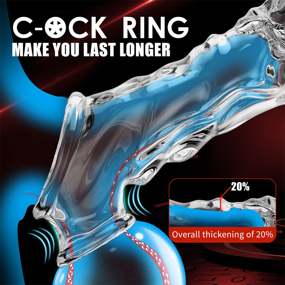 Penis Sleeve Cock Vibrator with Penis Ring Sex Toys - 3.6 inch Clear Cock Sleeve with 10 Vibrating Modes and Remote Control