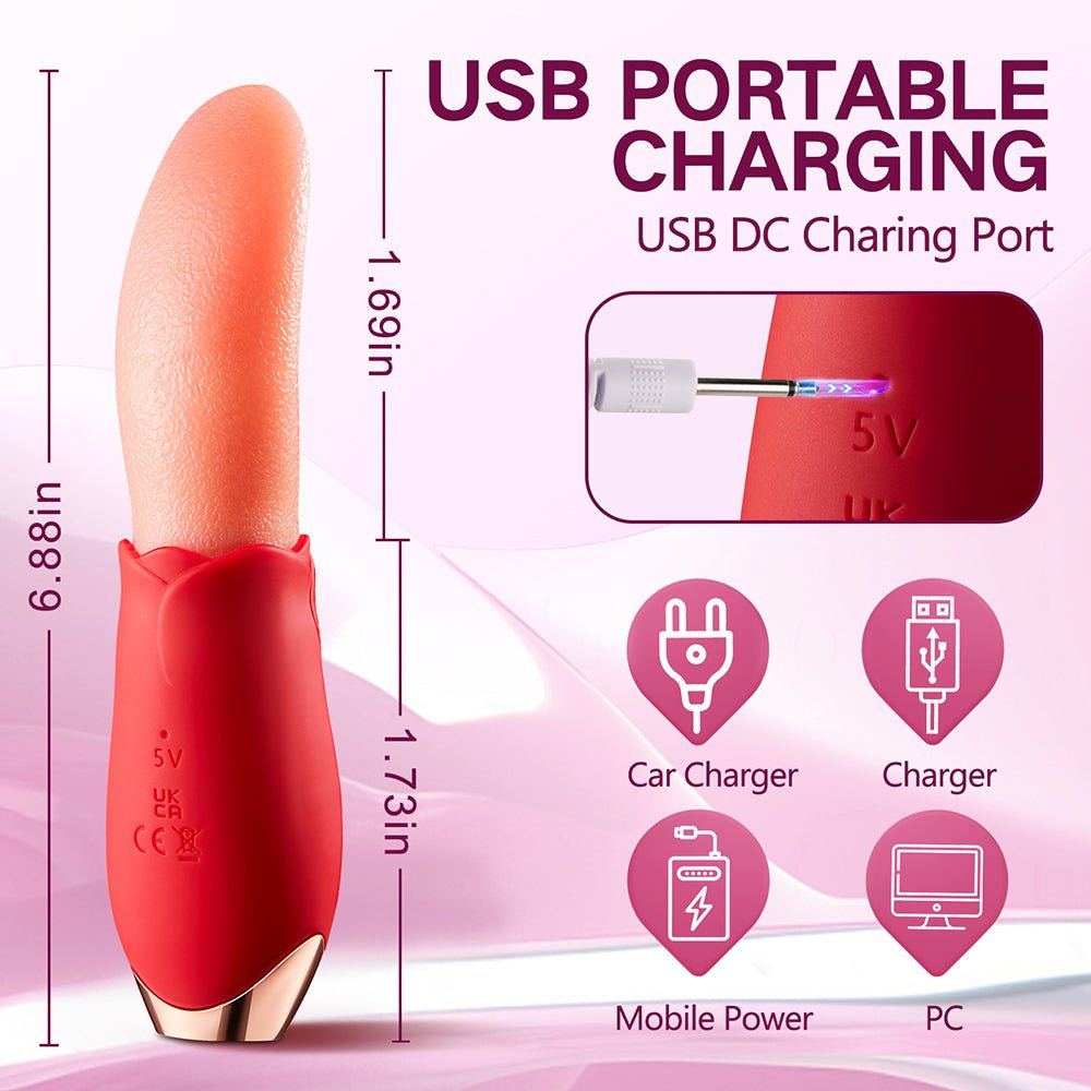 Rose Sex Toy Vibrator for Women - Clitoral G Spot Stimulator with 10 Tongue Licking Vibration Modes