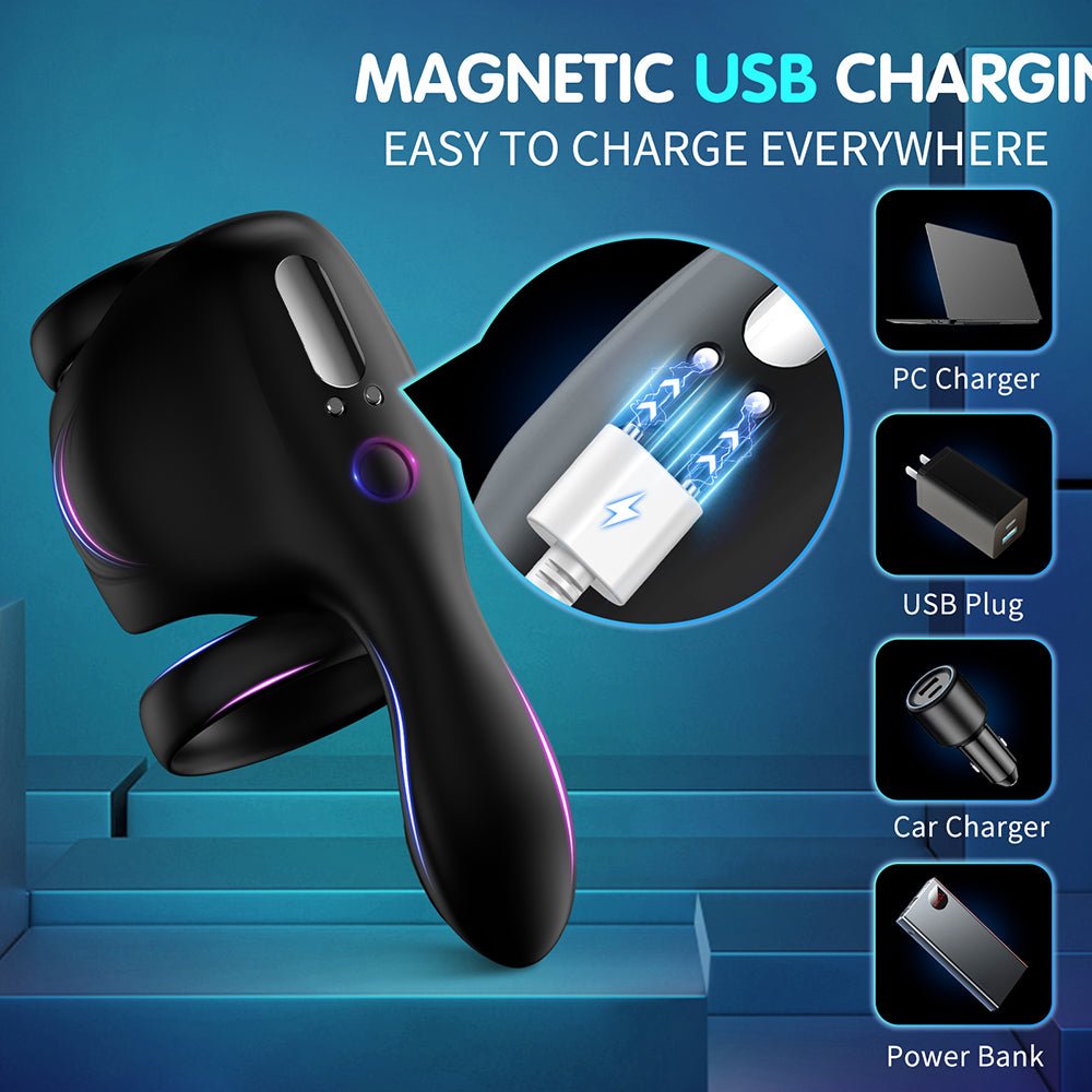 Vibrating Double Penis Cock Ring, 3 in 1 Male Vibrator Penis Ring with 10 Vibration Modes for Prostate Massager